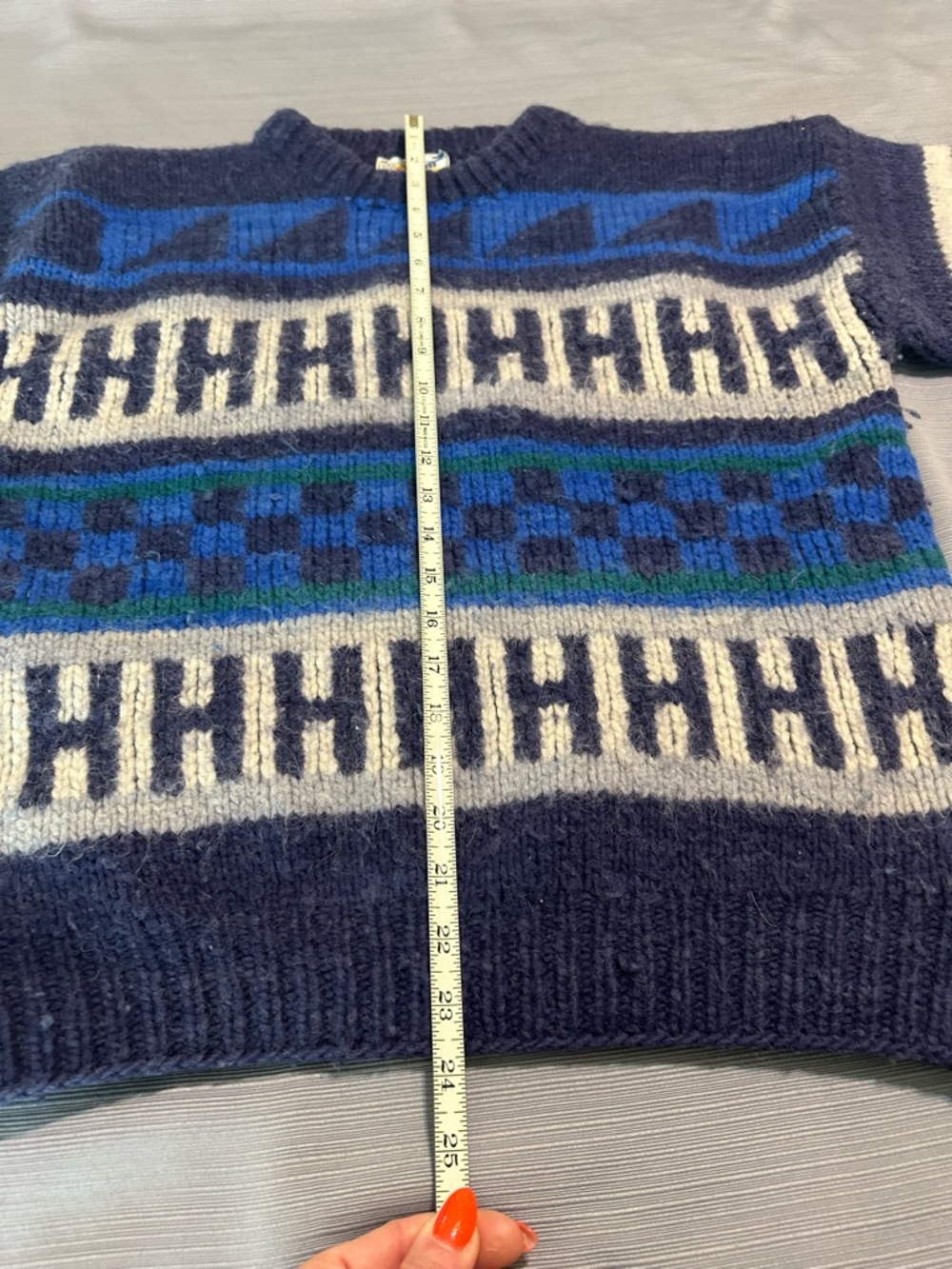 Women's Navy & Cream Geometric Crewneck Sweater - Picture 9 of 14